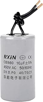 CBB60 Run Capacitor 16uF 450V AC 2 Wires 50/60Hz Cylinder 38mmx70mm (DXL) for Washing Machine Air Compressor Water Pump Motor Refrigerators