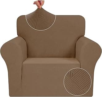 JIVINER Chair Cover for Living Room, 1 Piece Armchair Sofa Slipcovers Stretch Pet Friendly Couch Furniture Protector Covers with Elastic Bottom (Chair, Brown)