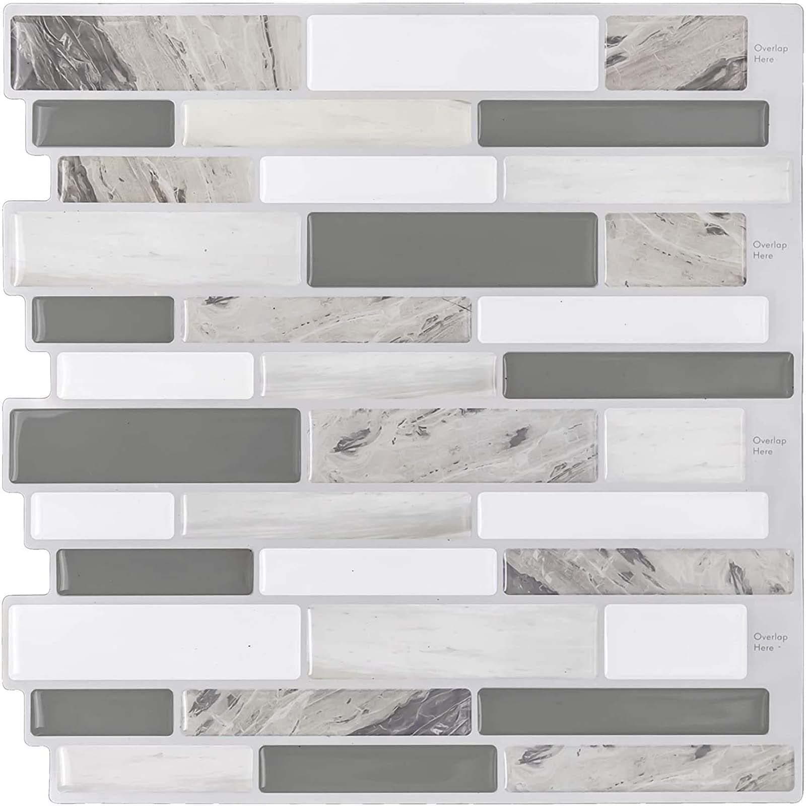 3D Peel and Stick Backsplash Tile for Kitchen & Bathroom, 5 Pack, 10'X10', Gray, Waterproof, Modern Style