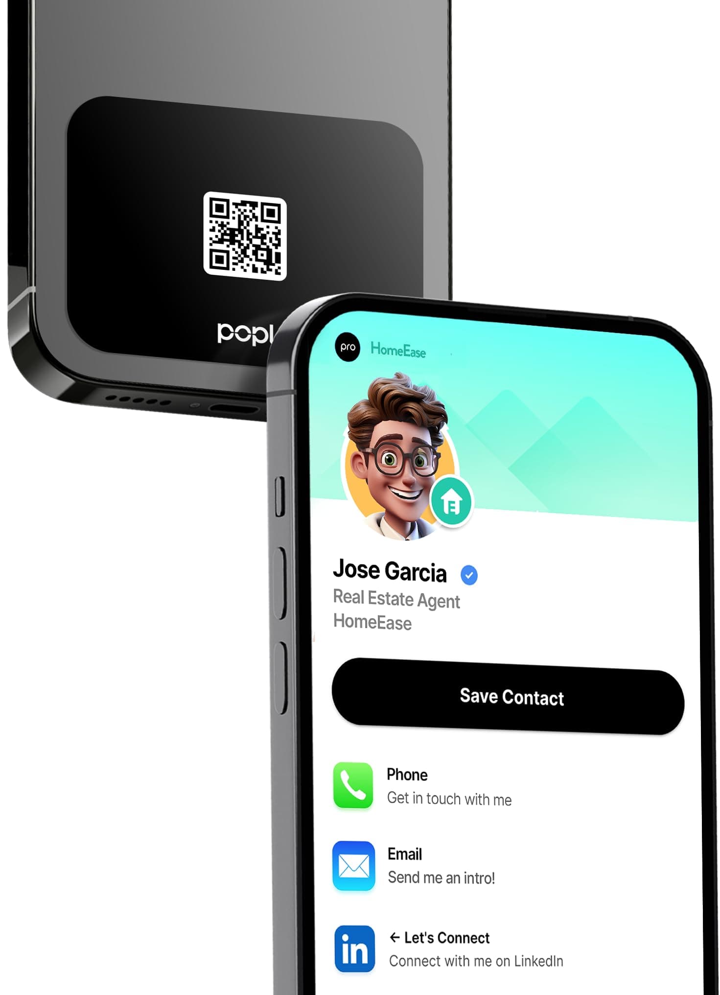 Authentic Patented Popl PhoneCard™ (Avoid Fake Knockoffs) - Smart NFC Networking Card - Simply Tap to Exchange Contact Info, Capture Leads, & Manage Contacts (Black)