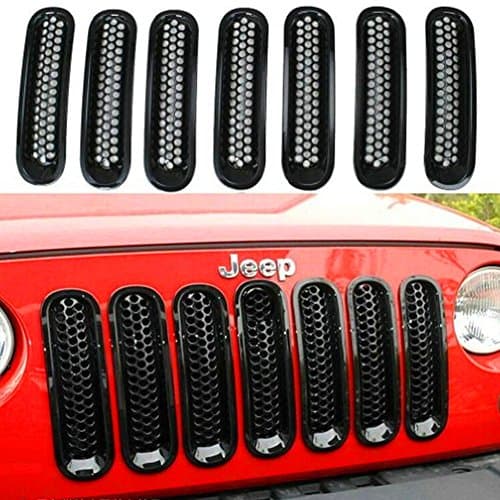 TOPIST 7pcs Black Front Grill Mesh Grille Insert Kit for Jeep Wrangler Rubicon Sahara Jk 2007-2017