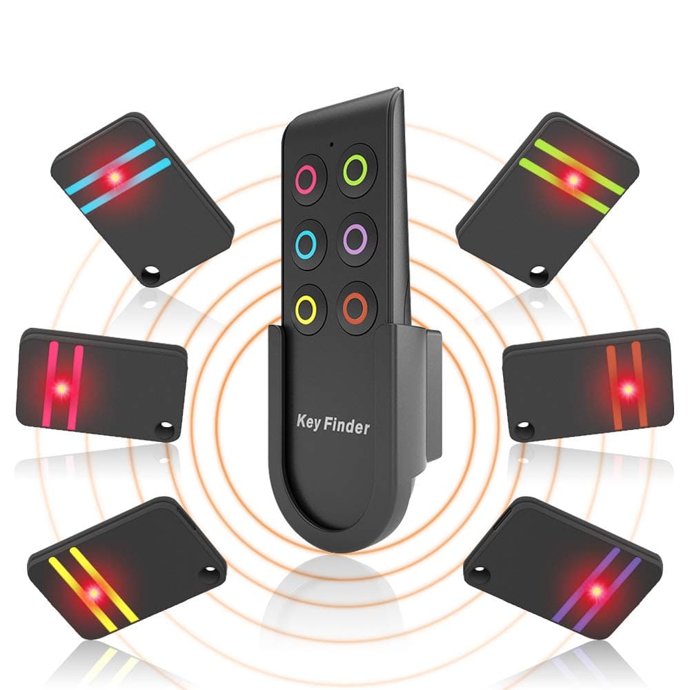 Key Finder, YANX Long Range Location Tracker Wireless Anti-lost Tracking Device Flash Light Key Tracker Alarm Keychain with Holder, 1 RF Transmitter Remote & 6 80dB Loud Fob Receivers