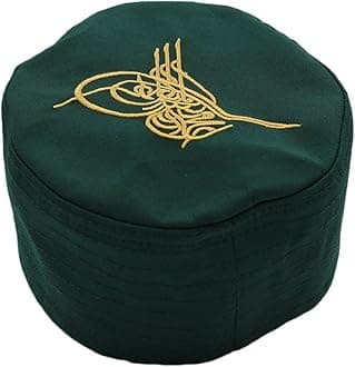 Modefa Turkish Islamic Men's Structured Kufi Hat - Round Skull Cap Takke - Sturdy Ottoman Tughra & Sandal