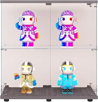 Yoluckea Glass Cabinet, 2 Shelves Glass Display Cabinet with 2 Doors,Floor Standing Clear Glass Curio Cabinet Collection Display Case for Living Room Bedroom 33.35” x 31.69”x 14.37” (Black)