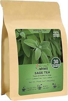 FullChea - Sage Tea Bags - 30 Count X 1.5g - Premium Natural Cut & Sifted Sage Leaf - Non-GMO - Caffeine-free - Rich in Antioxidants & Respiratory Support