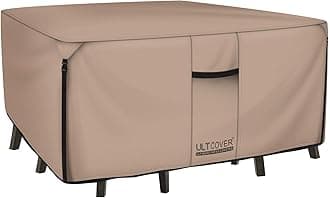 ULTCOVER Square Patio Heavy Duty Table Cover - 600D Tough Canvas Waterproof Outdoor Dining Table and Chairs General Purpose Furniture Cover 94 inch