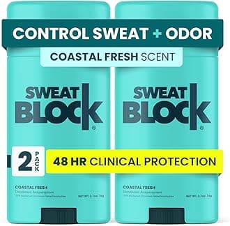 SweatBlock Clinical Strength Deodorant and Antiperspirant for Men and Women Coastal Fresh Scent 2 Pack 48 Hour Protection Against Odor and Excessive Sweat Ideal for Active Lifestyles and Daily Use