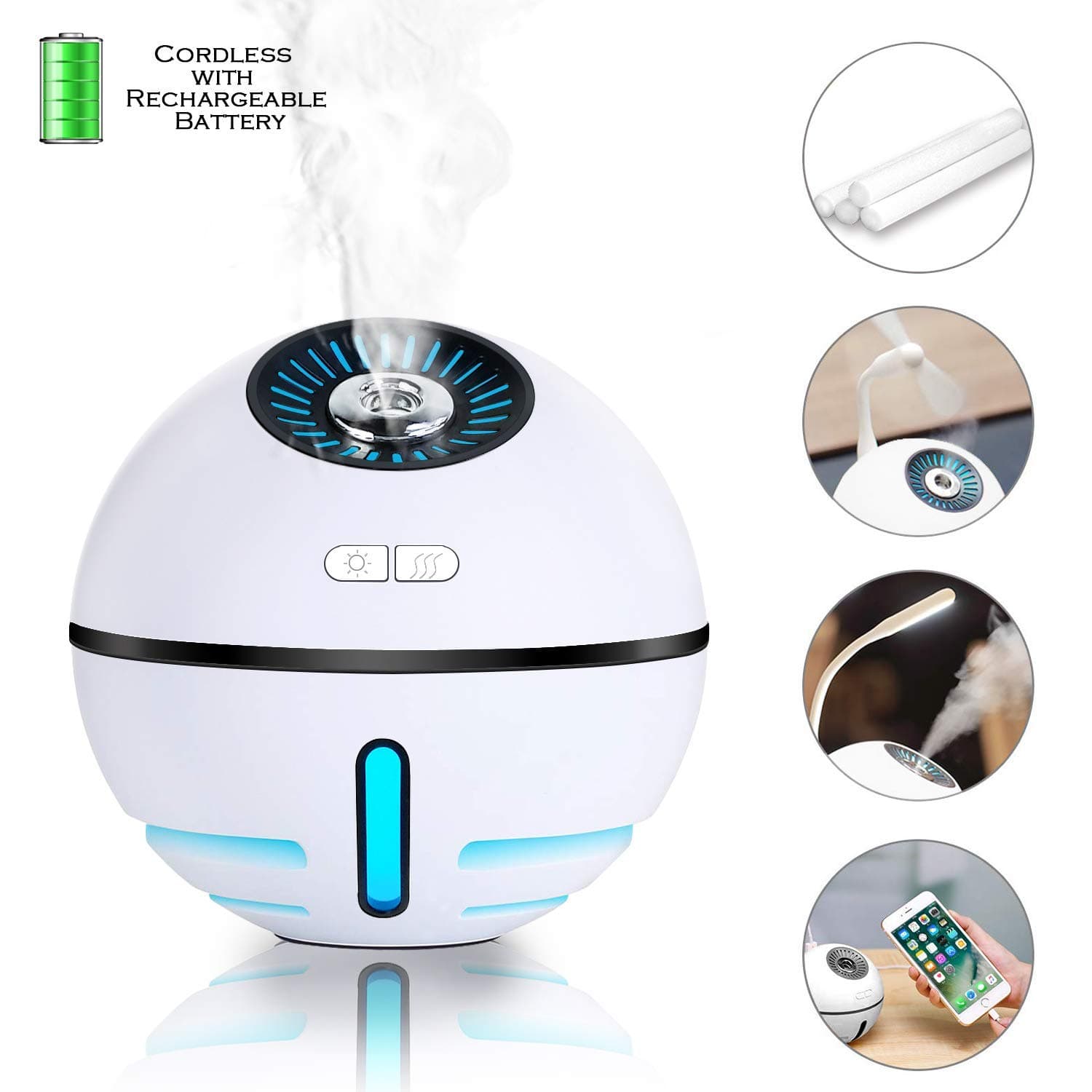 Kingterence Aroma Diffuser with Night Light, Air Humidifier, 3 in 1 Cool Mist Humidifier Cooling Fan Night Light, Humidifier for Bedroom Home Office Study Spa Yoga with Filter