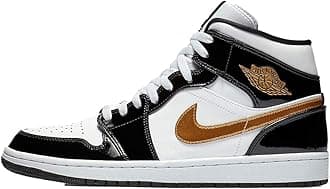 Air Jordan 1 Retro Mid SE Patent Black Gold Mens Lifestyle Shoes (Black/Gold)