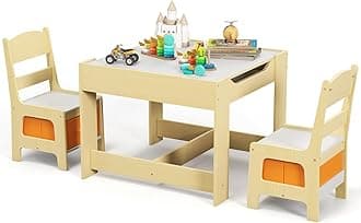 Costzon Kids Table and Chair Set, 3 in 1 Wooden Activity Table with Storage Drawer, Detachable Tabletop for Children Drawing Reading Art Craft, Playroom, Nursery, Toddler Table and Chair Set, Natural