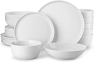 MALACASA 24 Piece Dinner Sets for 6 People, White Porcelain Crockery Set with Plates and Bowls, Chip & Scratch Resistant Ceramic Dinnerware Sets, Microwave and Dishwasher Safe, Lexi Series