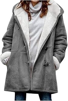 SHAOBGE Womens Plus Size Winter Coats Warm Sherpa Fleece Lined Jackets Hooded Parka Faux Suede Pea Coat Outerwear 2024