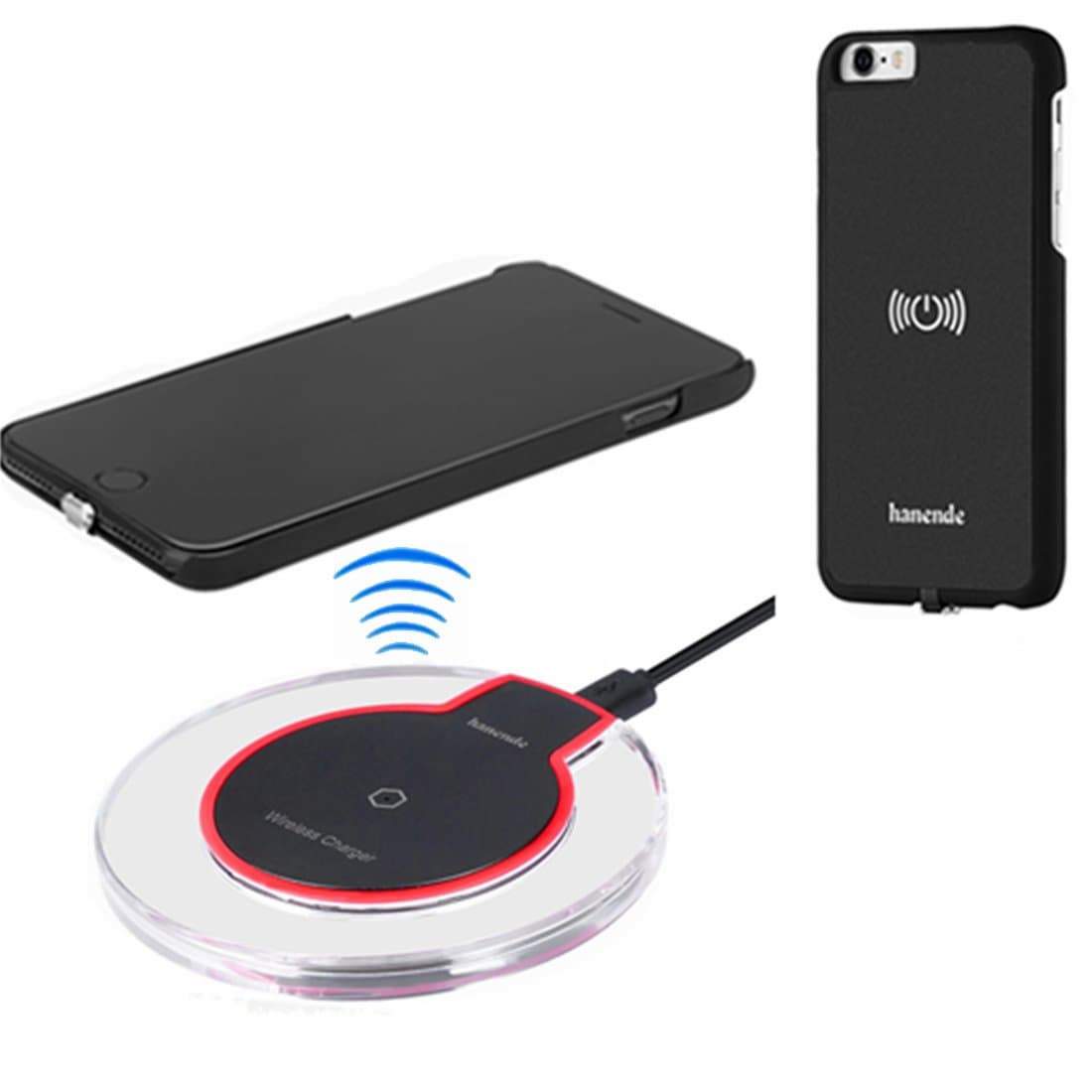 Wireless Charger Kit for iPhone 6, Hanende Qi Wireless Charging Pad and Wireless Receiver Case for iPhone 6/6S (Black)