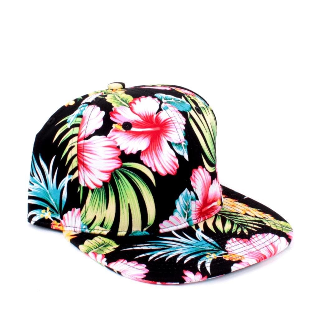 Black All Over Hibiscus Floral Snapback