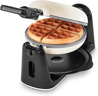 DASH DBWM60CGBCM02 Flip Belgian Maker 1" Thick Single Waffles with Ceramic Coating, Cream