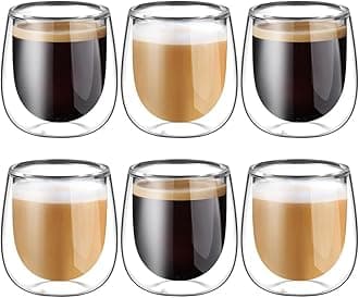 glastal Double Walled Espresso Coffee Glass Cups Glasses Borosilicate Glasses for Tea Dessert 100ml (4oz) Set of 6