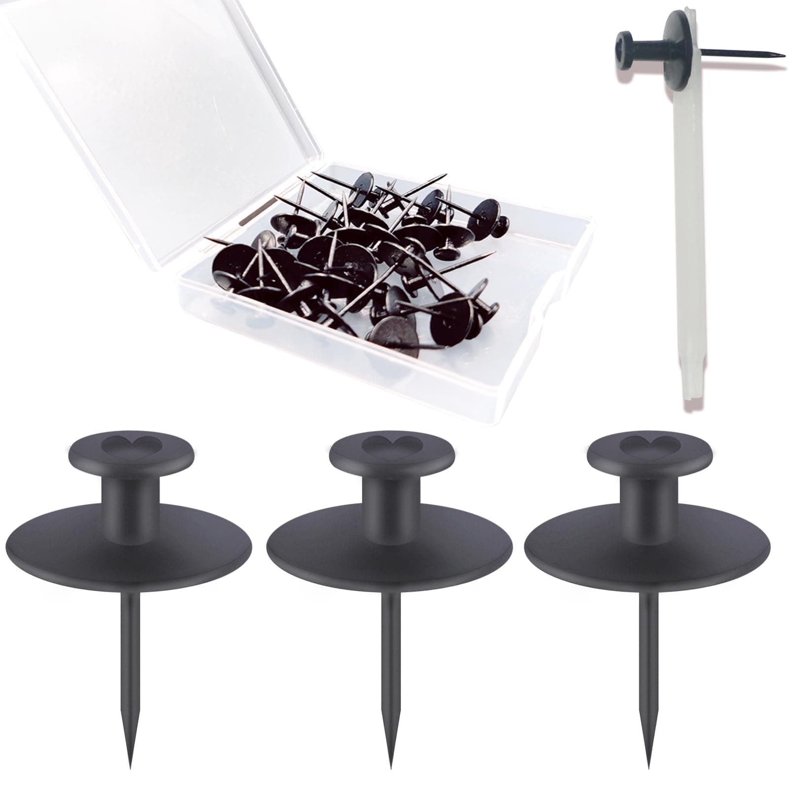 30 PCS Push Pins Picture Hanger Hooks, Double Headed Nails Push Pin for Wall Hanging Picture, Decorative Small Hook Pins for Drywall Cork Board Home Office Photo Decor (Black) (NBZ-002P)