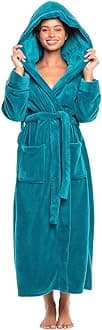 Alexander Del Rossa Plush Fleece Robe for Women, Long Hooded Bathrobe with Hood, Plus Size