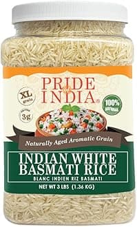 Basmati Rice 3 lb | Extra Long Grain Indian Basmati Rice Naturally Aged 2 Years | Non Sticky Aromatic White Basmati Rice for Cooking Biryani, Fried Rice & Everyday Meals