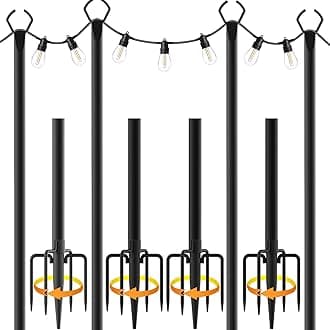4 Pack String Light Poles,10 Ft Light Poles for Outside String Lights,Outdoor Lights Pole with Fork,Metal Poles Stand for Patio Deck Backyard