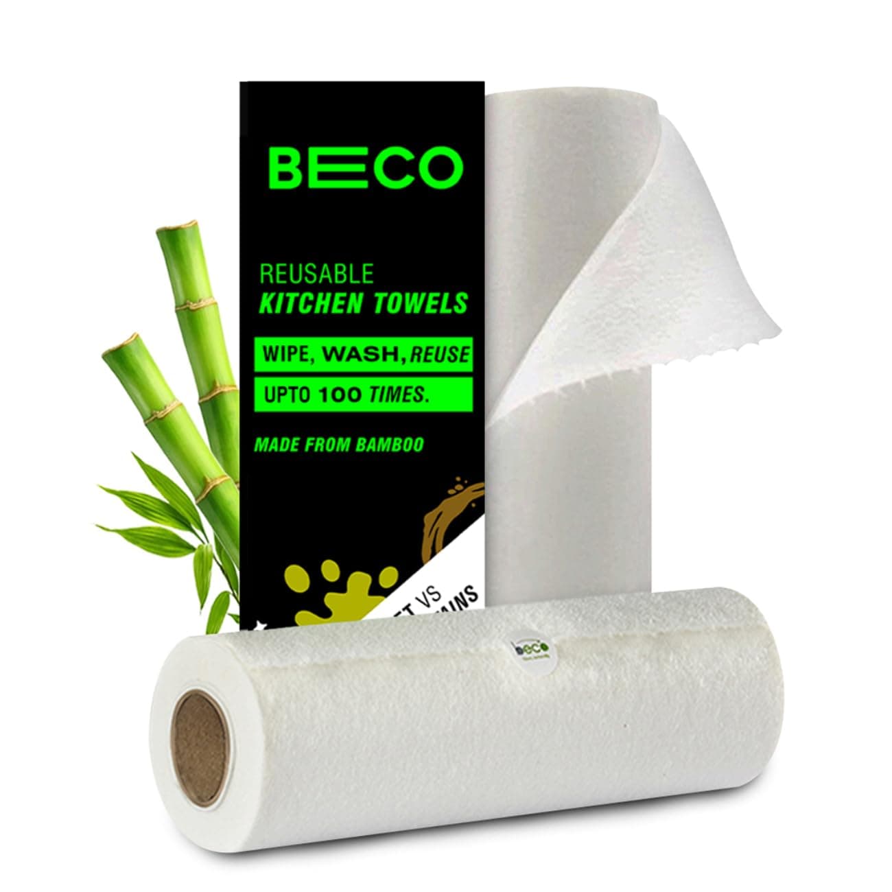 Beco Reusable Kitchen Towel Roll-4000 Times Washable|Soft & Highly Absorbent|Better Alternative to Dishcloth, Kitchen Tissue Paper Roll/Paper Towel|Eco Bamboo Wipes for Home Cleaning|40 Sheets