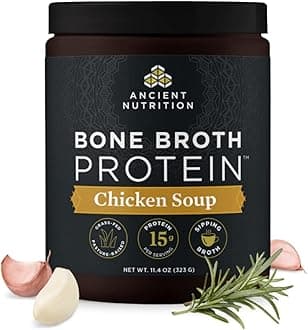 Ancient Nutrition Bone Broth Protein Powder, Chicken Soup, Grass-Fed Chicken and Beef Bone Broth Powder, 15g Protein Per Serving, Supports a Healthy Gut, 15 Servings