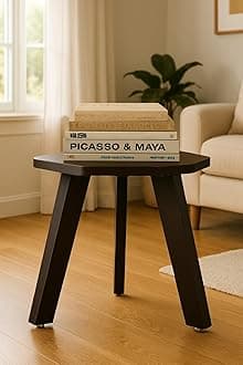 SBF Furniture Wood Mini Hexagonal Side Table, 30 cm, Matte Finish, Modern Minimalist Design, 3 Angled Legs