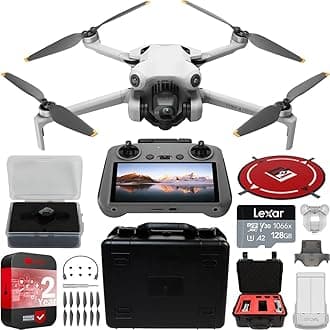 Mini 4 Pro Folding Drone with RC 2 Remote (With Screen) 4K HDR Video Camera for Adults, Under 249g, Omnidirectional Sensing Bundle with Deco Gear Custom Hard Case + Wide Angle Lens & Accessories