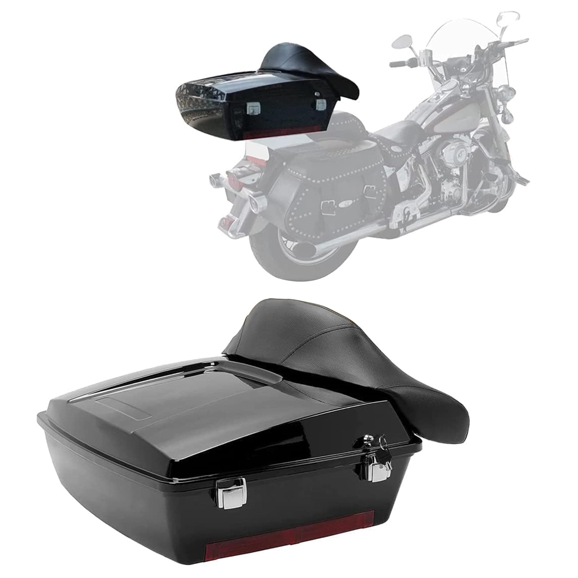 ECOTRIC Chopped Motorcycle Storage Trunk w/Backrest Compatible with 1997-2008 Harley Davidson Touring Electra Glide Road King