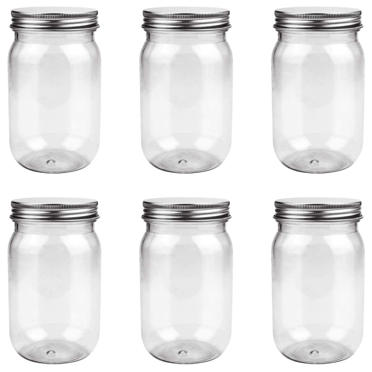 6 Pack 16 Ounce Clear Plastic Mason Jars Containers With Screw Sealing Metal Tinplate Lids,Refillable Empty PET Plastic Slime Candy Storage Jars Containers for Home Kitchen Art Craft