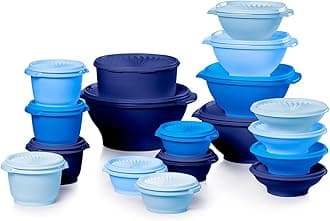 Heritage Collection, New 36 Piece Food Storage Container Set in Vintage Blue, Dishwasher Safe and BPA Free (18 containers, 18 lids)