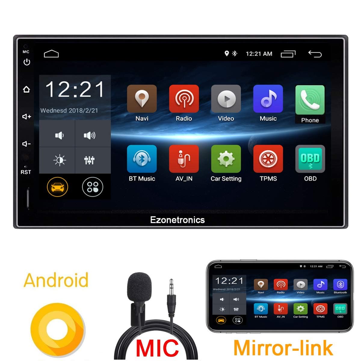 Ezonetronics Android 6 8 Car Radio Stereo 7 inch Capacitive Touch Screen High Definition 1024x600 GPS Navigation USB SD Player 1G DDR3 + 16G NAND Memory Flash CT009L