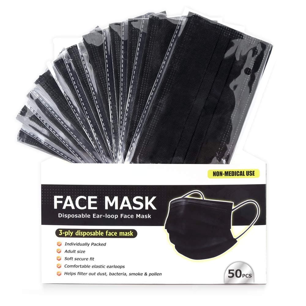 INGEAR Black Disposable Face Mask 3 Layer Anti-Dust Earloops Protective Cover Mask (100 Pack)