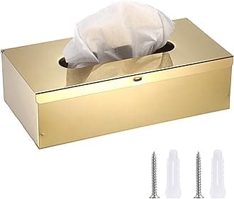 Sumnacon Rectangle Stainless Steel Tissue Box Holder, Modern Gold Tissue Box Cover for Bathroom Toilet Bedroom Living Room Kitchen Table Desk Office, Gold