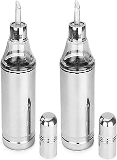 STEEPLE® Steel Oil Dispenser 1 litre | Oil Container | Oil Bottle | Storage Organizer | Pot | Cooking Oil Dispenser For Kitchen Set & Resturant Long Size 1000ml Pack Of 2