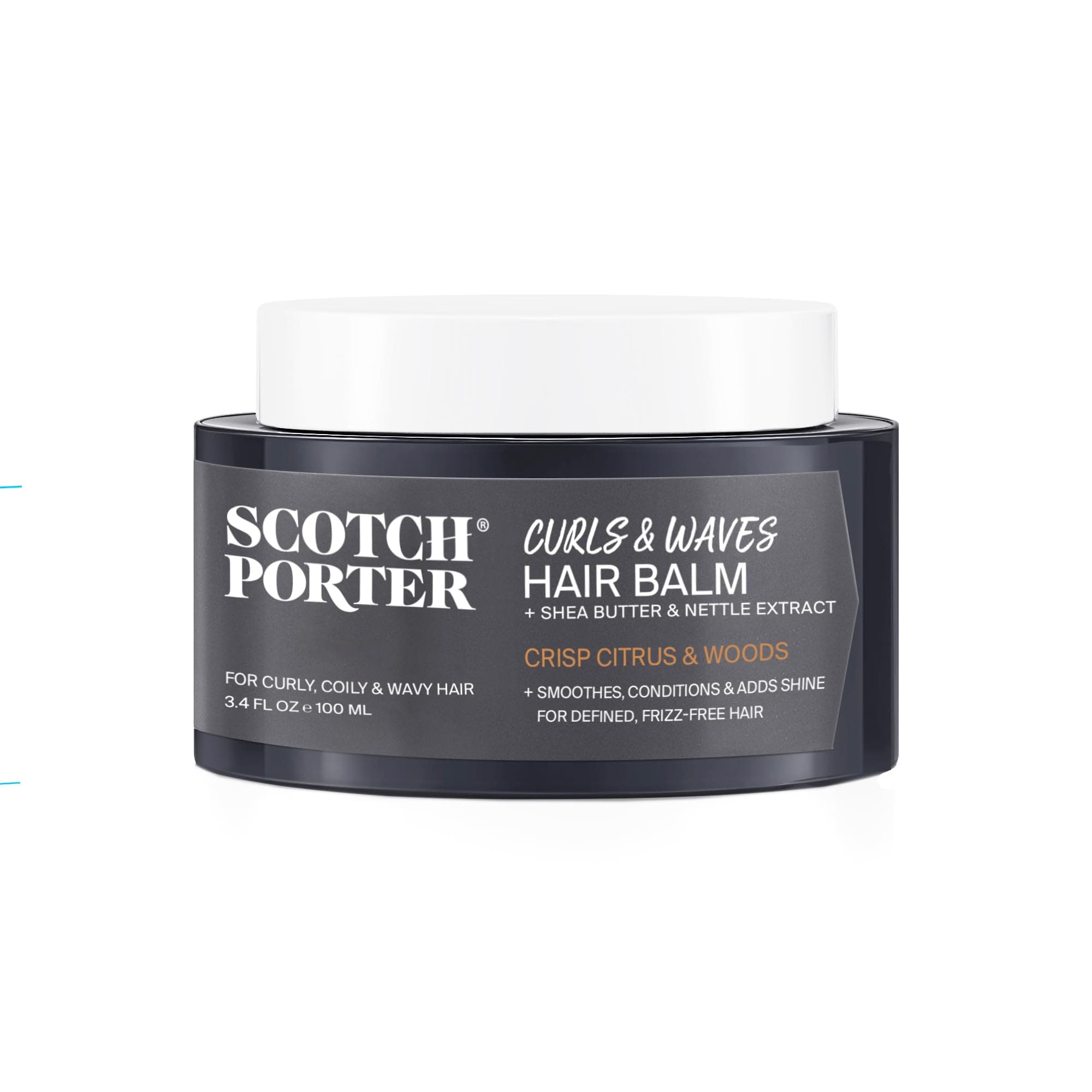 Scotch Porter Curls & Waves Smoothing Hair Balm for Men | Instantly Controls, Moisturizes, Defines & Adds Shine | Free of Parabens, Sulfates & Silicones | Vegan | 3.4oz
