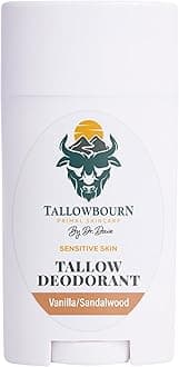 Sensitive Skin Tallow Deodorant, Baking Soda-Free, Magnesium Formula, Non Aluminum Deodorant for Women and Men, Vanilla & Sandalwood Scent, 3 oz