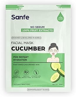 Sanfe Instant Hydration Cucumber Facial Mask | For toned & nourished skin | 100% fruit extracts, Korean Mask | 1pc, 25gm (Cucumber)