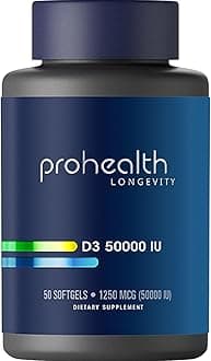 ProHealth Vitamin D3 50,000 (50,000 IU, 50 softgels) Helps Boost and Support Healthy Bones and The Immune System | Gluten Free