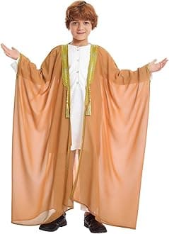 FYMNSI Open Front Kaftan for Boys Muslim Kids Abaya Islamic Prayer Clothes Embroidered Long Sleeve Cardigan Dress Chiffon Robe