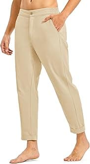 Rdruko Men's Lightweight Casual Pants Slim Fit Cotton Linen Pants Elastic Waist Summer Beach Pants with Pockets