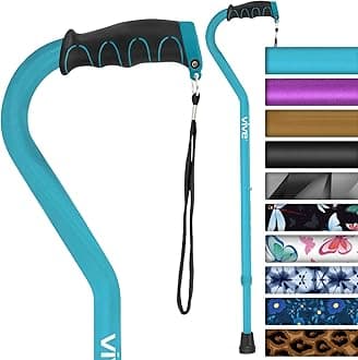 Vive Walking Cane for Women, Men, Elderly - Patented Offset Grip - Lightweight Adjustable Walking Aid with a Non-Slip Tip - Sturdy Balancing Mobility Aid for Seniors, Supports Up to 250lbs