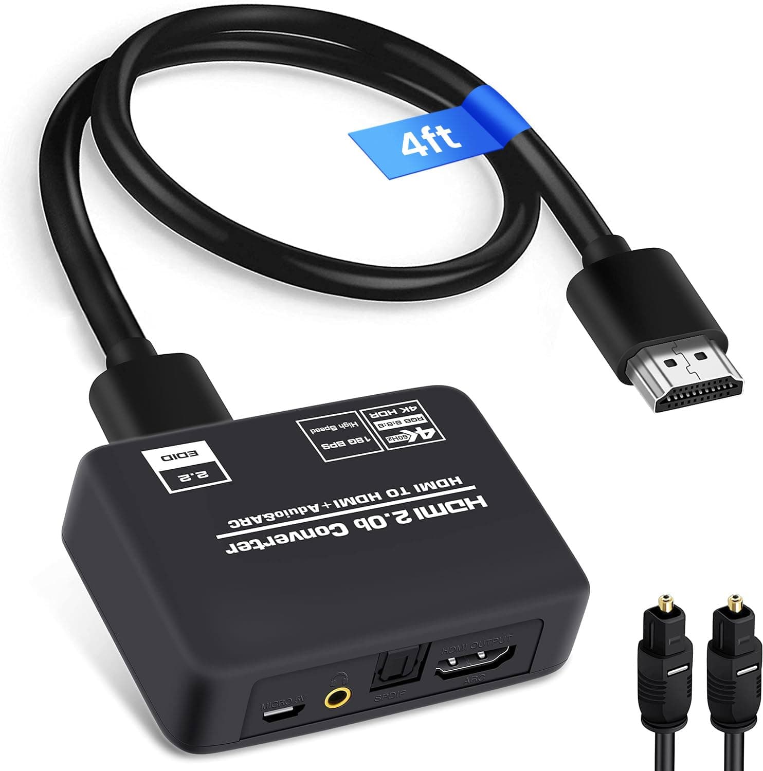 4K@60Hz HDMI 2.0b Audio Extractor Splitter Converter - HDMI to Optical Toslink SPDIF + 3.5mm Stereo Analog Output Optical Fiber Included