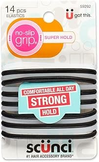 Conair Scunci No-Slip Grip Super Hold Elastics Hair Ties for Women and Men, No Damage in Assorted Colors, 14 Pack