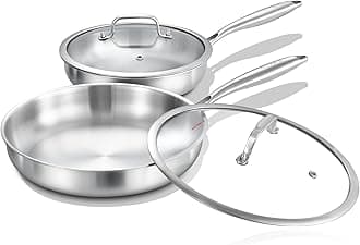 Tri-Ply Stainless Steel 8inch and 12inch Frying Pan Set, Oven safe induction skillet,pots and pans set,Suitable for All Stove
