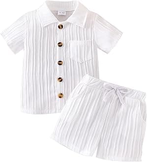 Toddler Baby Boys Clothes Ribbed Button-Down Shirt Tops +Shorts Pocket Outfit 2 PCS set 12 Months-5T Without Tee