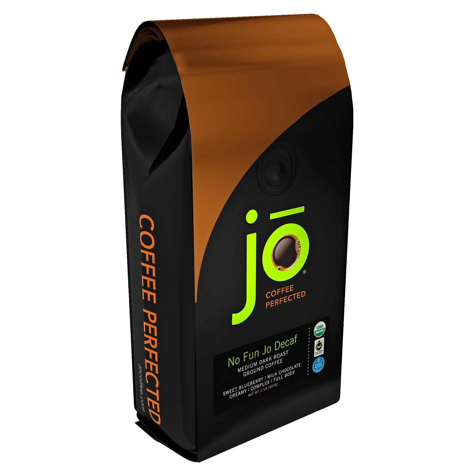 NO FUN JO DECAF: 2 lb, Organic Decaf Ground Coffee, Swiss Water Process, Fair Trade Certified, Medium Dark Roast, 100% Arabica Coffee, USDA Certified Organic, Chemical & Gluten Free by Jo Coffee®