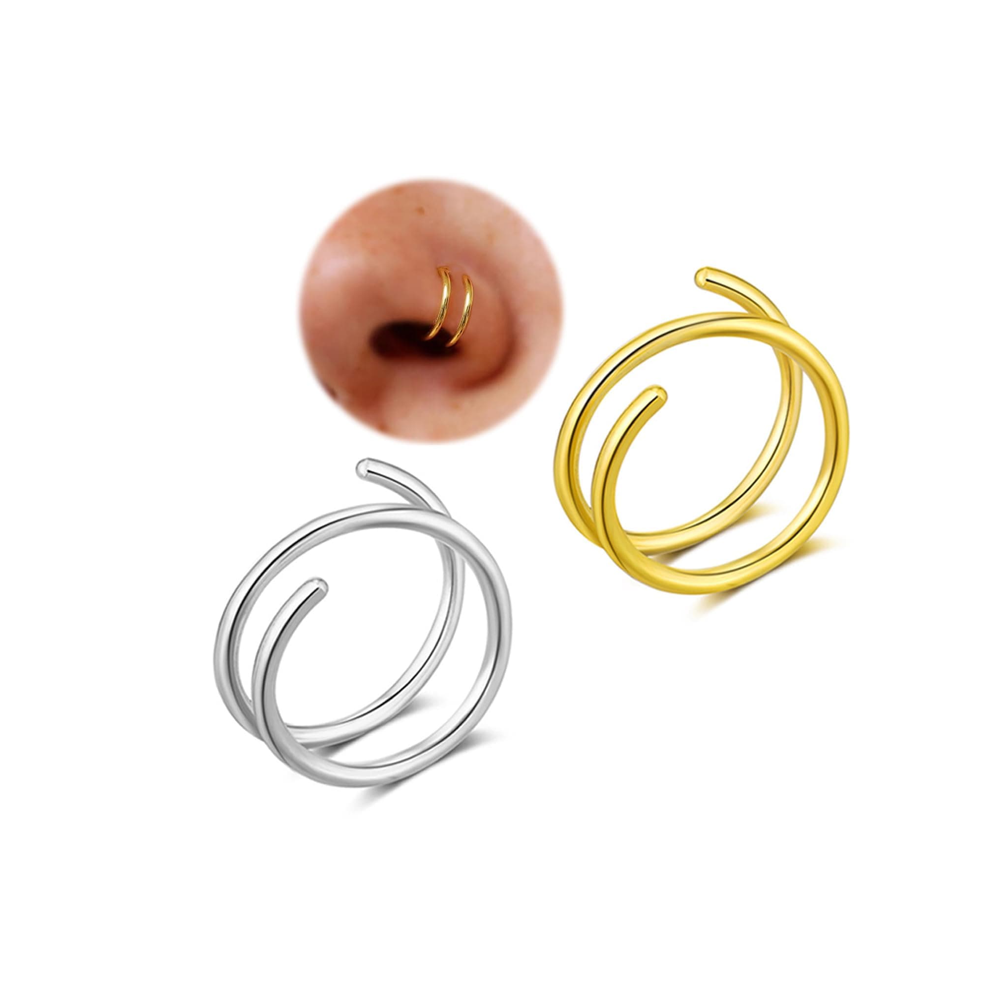 Double Nose Ring for Single Piercing, Twist Nose Ring Hoop For Women, Nostril Piercing Jewelry