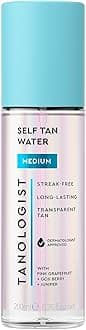 Tanologist Mini Self Tan Water Medium, Clear, Travel Size Tanning Mist, Streak-Free, Natural Bronze Glow, No Fake Tan Smell, Skincare Infused, Lightweight, Dermatologist Tested,100ml