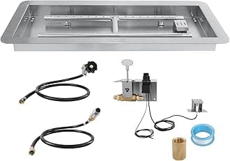 36 x 12 inch Drop-in Fire Pit Pan, Rectangular Stainless Steel Fire Pit Burner Kit, Propane Fire Pan 150,000 BTU with H-Burner for Indoor or Outdoor Use